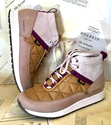 Teva Sneaker Mid Boot Ember Commute Waterproof Quilt Suede Trim Tan Gold 9.5 NEW