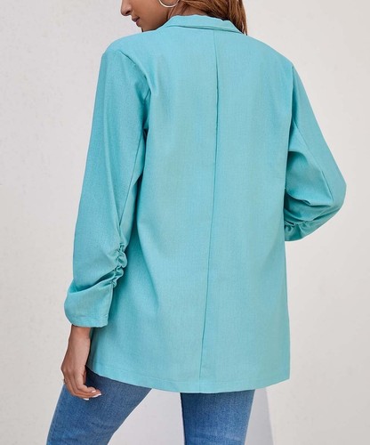 Z Avenue Turquoise Three-Quarter Sleeve Boyfriend Blazer Size 2X - Picture 3 of 3