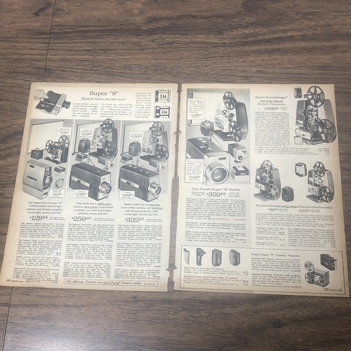 2x Pages 1966 Home Movie Projectors Ad Sears Catalog 2 Sided 8mm Kodak Super 8