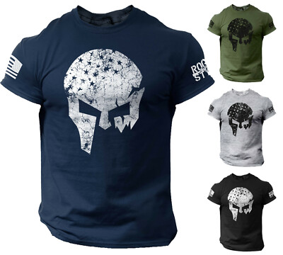 Skull Warrior Men's T Shirt Vikings American Flag Style US Veteran Tee