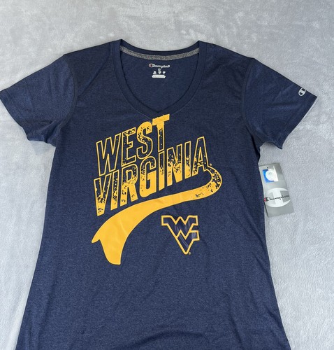Champion Womens NCAA West Virginia SS Heather Blue V-neck Shirt Size medium - Picture 2 of 5