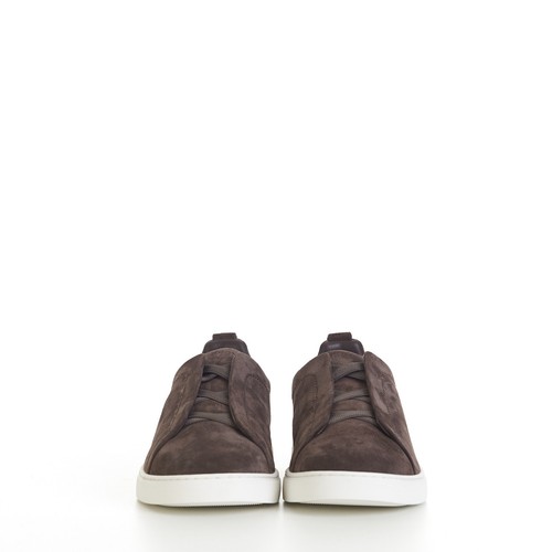 Sneakers basse ZEGNA 1100$ in camoscio marrone scuro tripla cucitura - Foto 2 di 11