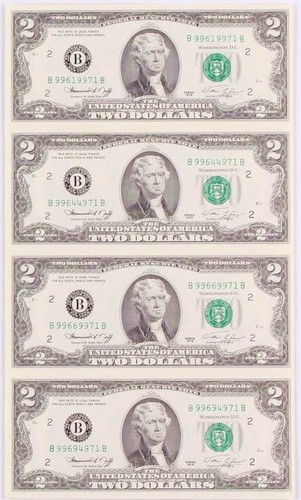 RARE UNCUT SHEET 4 GEM 1976 NEW YORK (B) $2 NOTES! LOWEST PRICE! PERFECT GIFT! - Picture 3 of 3