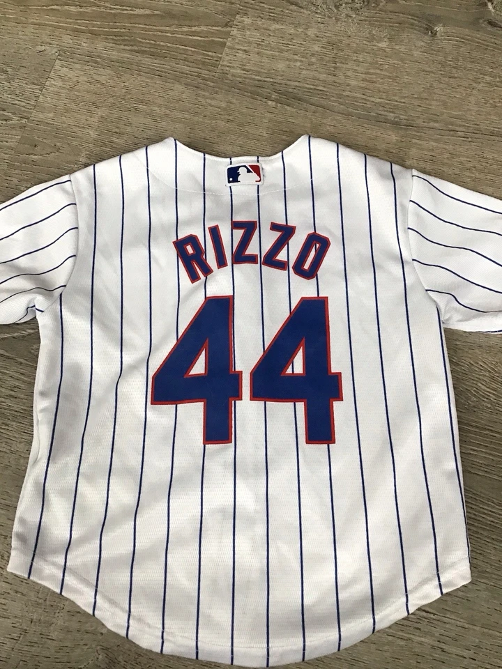Majestic Chicago Cubs Anthony Rizzo #44 MLB Camiseta Blanca Juvenil Niños Talla 4 Pequeña Foto 4 de 4