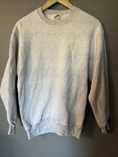 Vintage JERZEES Sweatshirt Men’s Lg Gray Pullover Striped 1990s USA Made {oo}