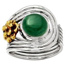 Two Tone Adjustable Flower Green Aventurine 925 Silver Ring s.8.5 Jewelry R-1491