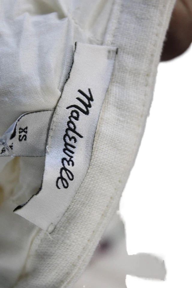 Vestido de lino bordado con cuello en V blanco Madewell para mujer talla XS Foto 4 de 4