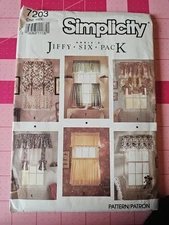 Simplicity Pattern 7203 Window Treatments Curtains Valances 6 Styles UNCUT