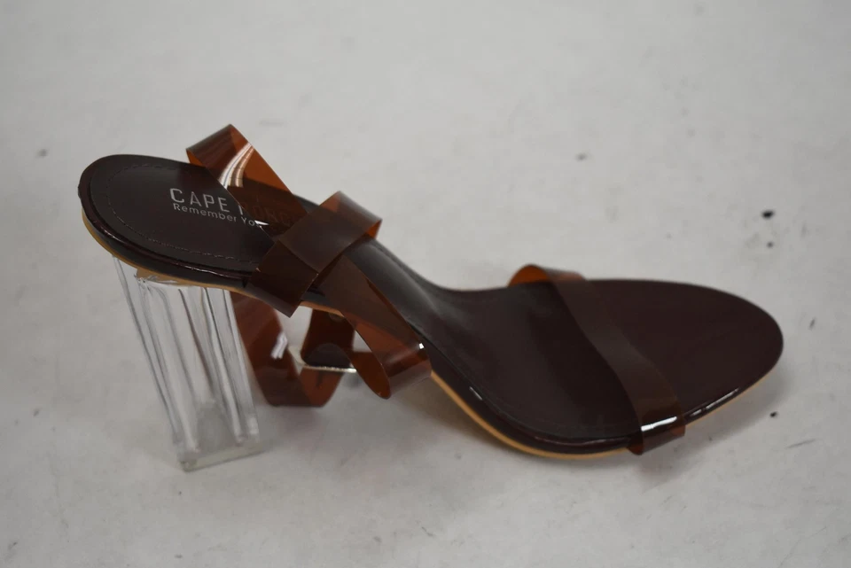 Cape Robbin Shoes Womens Size 11 Brown Marias Clear Block Heel Strappy Sandals - Image 3 of 4