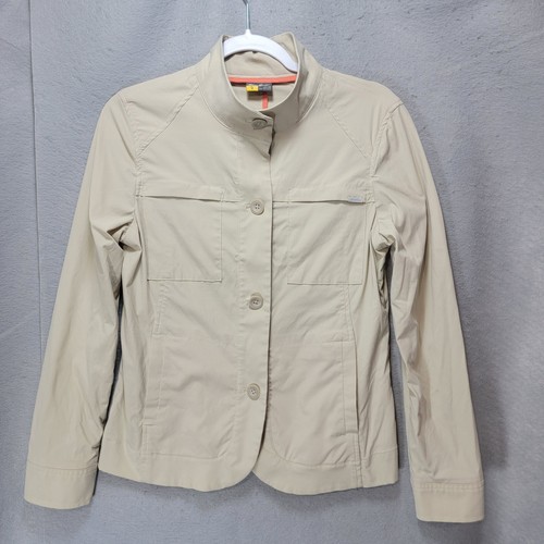 Eddie Bauer Travex Blazer Womens 8 Beige Lightweight Jacket Prep Neutral Nylon - Picture 2 of 20