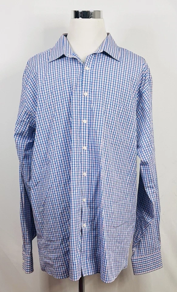 Camisa de vestir Michael Kors 19 38/39 alta roja blanca azul a cuadros 100 % algodón formal Foto 2 de 4