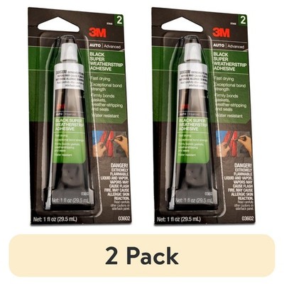 2 PACK 3M BONDO 03602 1OZ TUBE BLACK SUPER WEATHERSTRIP GASKET ADHESIVE GLUE