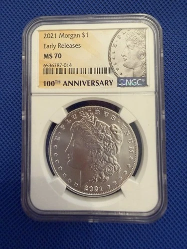 2021-P Morgan Silver Dollar NGC MS70 100th Anniversary Label-Beautiful Coin