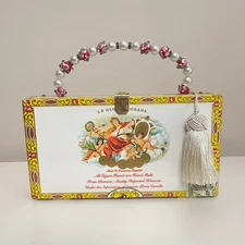 Vintage 25 La Gloria Cubana Wave Beaded Handle Angel Cigar Box 