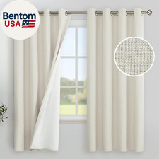 Linen Blackout Curtains 63 Inches Long for Bedroom, Full Room Darkening Window D