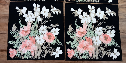 Vintage Vera Neumann Dogwood Floral Napkins 4 Black Peach Cotton 16" - Picture 6 of 15
