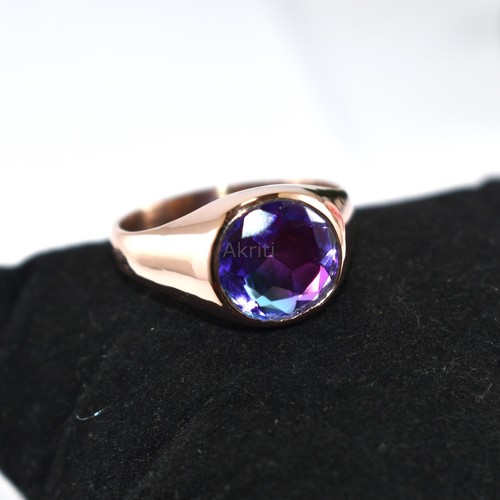Colour Changing Lab Alexandrite Copper Handmade Signet Men's Ring Perfect Gift - Picture 9 of 9