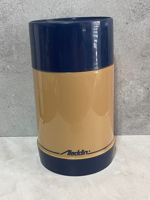 #ad #ad Aladdin Hot Cold Thermos Wide Mouth Tan w Blue Trim Pint No 240 Cup $15.00