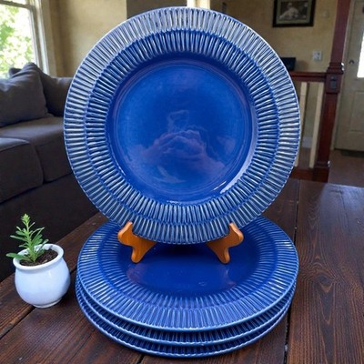 Neiman Marcus Portugal Charger Plates 13'' Cobalt Blue Ribbed Rim - Set of 4