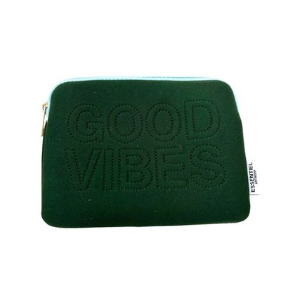 Essentiel Antwerp Good Vibes Green Neoprene Zip Around Pouch Cosmetic Bag