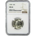 1939 Washington Silver Quarter MS 64 NGC Uncirculated 25c Coin