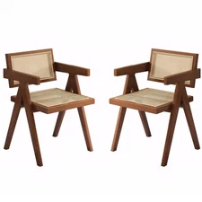 Set of 2 Kitchen Dining Chairs Rattan Accent Chair Dinner Room Wood Restaurant