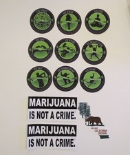 Lot of Marijuana Cannabis Pot Stickers - Sports, Marijuana Is Not A Crime, CA