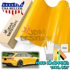 Gloss Yellow Glossy Vinyl Car Wrap Sticker Decal Sheet Film Bubble Free