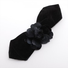 Authentic CHANEL Camellia Barrette Fabric Bla...