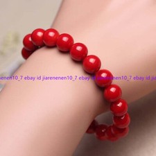 Natural 6/8/10/12mm Red Coral Round Beads Gemstone Stretch Bracelets 7.5''