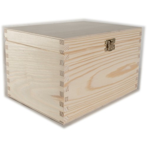 Wooden Box with Lid & Clasp 22x16x13cm /Rectangular Plain Keepsake Storage Chest - Picture 8 of 9