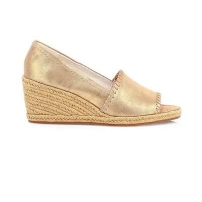 Jack Rogers Palmer Gold Peep Toe Espadrille Wedge Sandals Heels Women's  Shoes