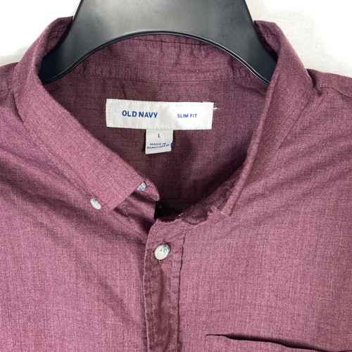 Old Navy Slim Fit Button-Up Shirt Men's Size L Maroon Long Sleeve Chest Pocket - Picture 3 of 6