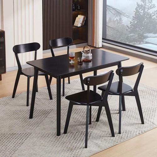 47" Rectangular Black Solid Wood Dining Table Round Edge Dining Room Kitchen - Picture 4 of 6