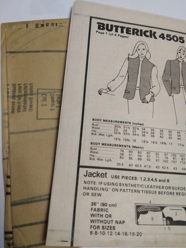 Blazer Jacket Vest Suede Dual 12 14 16 Butterick 4505 Sewing Pattern UC VTG 80s - Picture 4 of 6