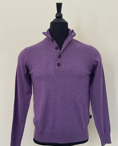 New Hugo Boss Men's Sweater L size Purple Blue Wool Half Zip Buttons Pullover - Picture 7 of 7