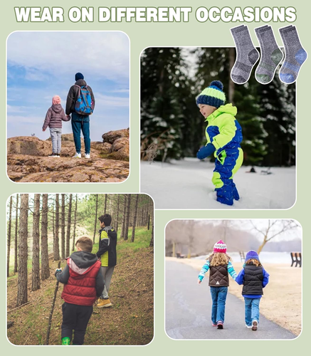LANLEO Kids Merino Wool Hiking Socks Boys Girls Winter Thermal Warm Thick Cozy C - Picture 6 of 12