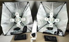 Two 5/1 E27 Base Socket Light Kit w/ Softbox, Stands and Bulbs - Sold as kits