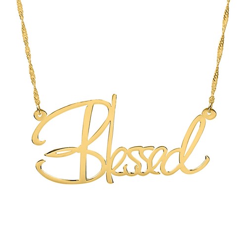 Womans "BLESSED" Sterling Silver Gold Plated Name Plate Script Necklace 2019 - Picture 5 of 6