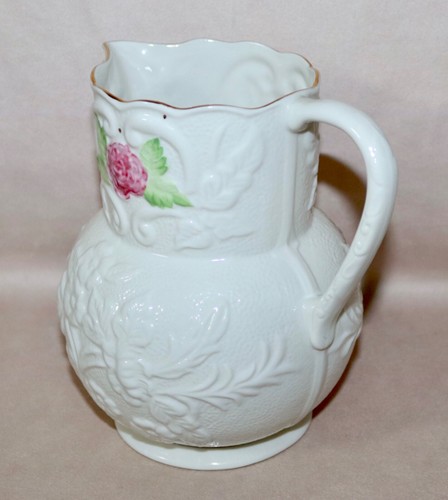 Belleek Pitcher ~ Embossed Rose & Gold Trim 2005 11th Anniversary Show 7.5” Tall - Picture 6 of 24