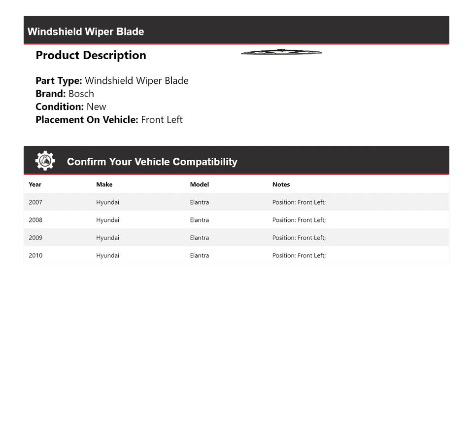Limpiaparabrisas Excel+ delantero izquierdo Hyundai Elantra Bosch 2007-2010 Foto 2 de 3
