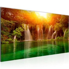 Wandbild Wasserfall Landschaft Bild XXL Wohnzimmer Bilder 100x40 cm grün braun