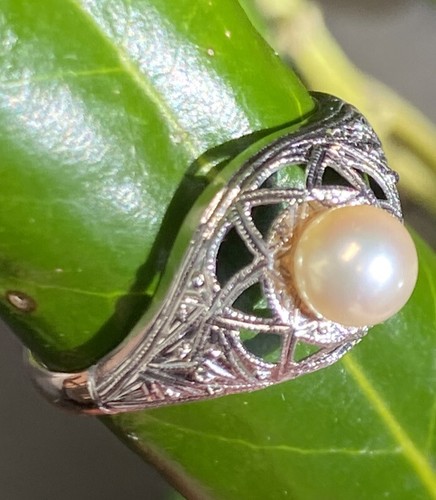 Art Deco Pearl Star Of David Antique Vintage Ring Estate Fine Jewelry Pre-Owned - Picture 8 of 22