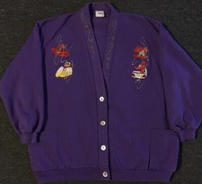 Vtg 80s Faded Glitter Art Cardigan Sweatshirt XL USA Sweater Nature Grunge 90s