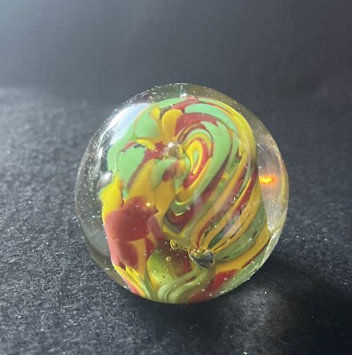 Glass Paperweight Orb With Amazing Swirls of Color, Unidentified Etched Marking
