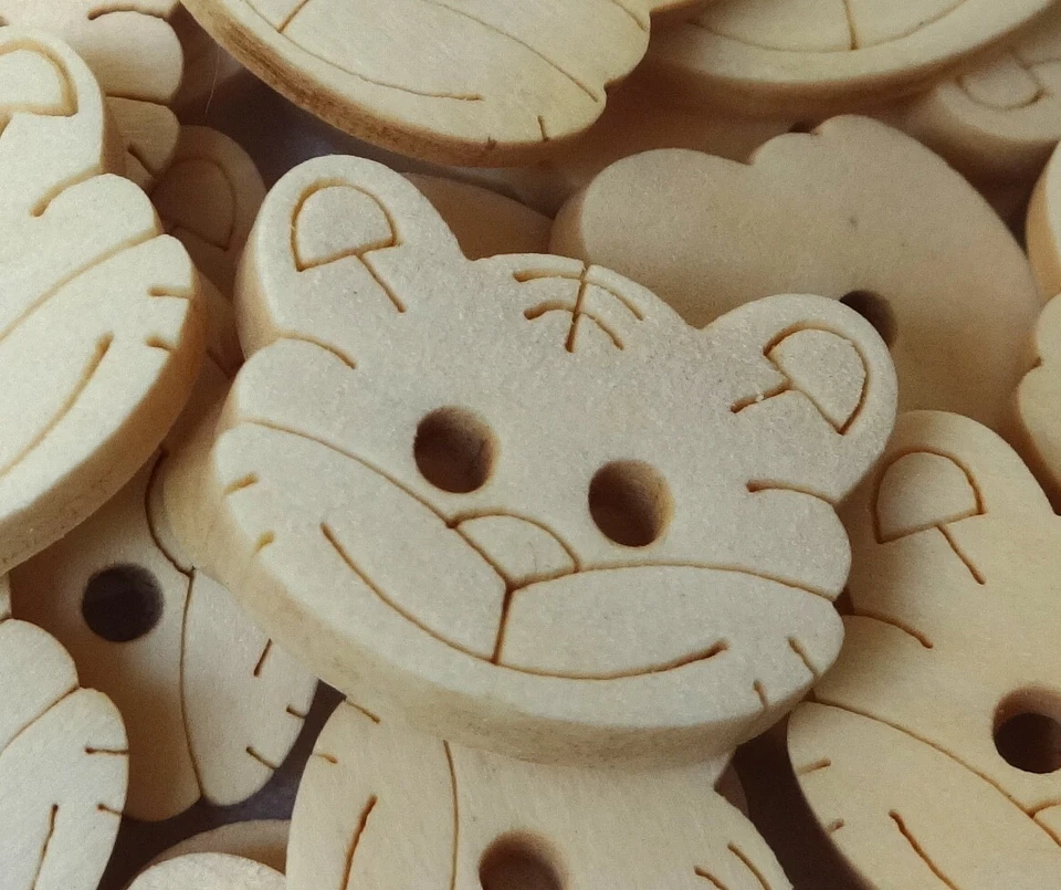 10x Knopf Tiger 19x14mm Kopf Kinderknöpfe Kinder Baby Jungen braun natur Knöpfe - Bild 2 von 4