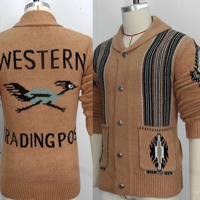 Vintage Print Strickjacke Jacquard Knopf Jacke für Herren dicker