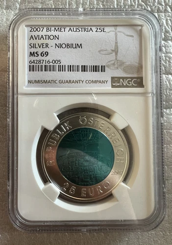 Austria 25 Euro 2007 Silver Niobium Bi-Metallic Coin Austrian Aviation NGC MS69