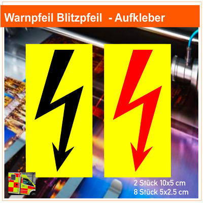 Warnschild Blitzpfeil Elektro , 10 Stück Aufkleber  Warnaufkleber Sortiment