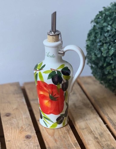 BASSANO KERAMIK HANDBEMALTE ESSIG FLASCHE 0,25L TOMATEN MIT OLIVE MOTIV - Picture 3 of 6